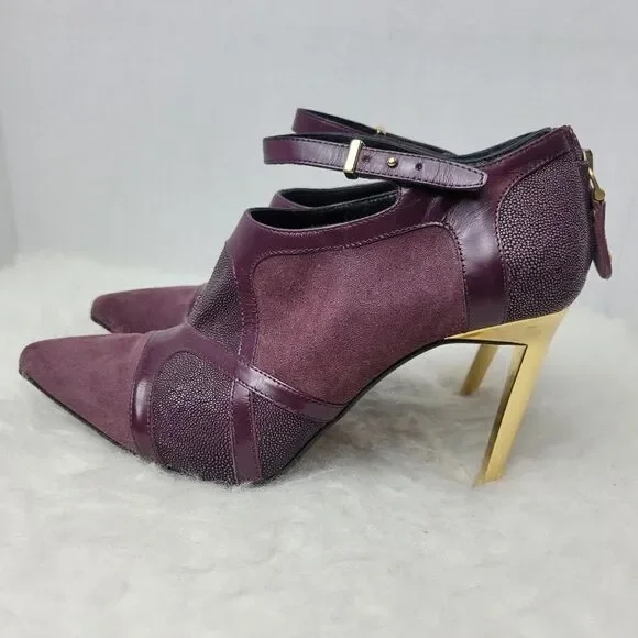 Roberto Cavalli Women's Stingray Purple Leather Bootie Heel Shoes Size 6.5 - Picture 3 of 11